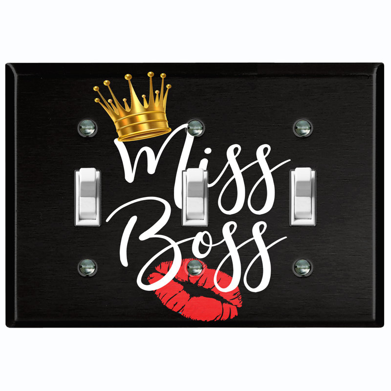 Metal Light Switch Plate Outlet Cover (Miss Boss Queen Crown Kiss Sign - Single Toggle)
