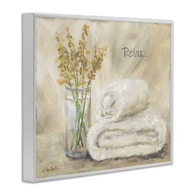 Relax Bath Towel & Botanicals Framed Giclee, design by Pam Britton