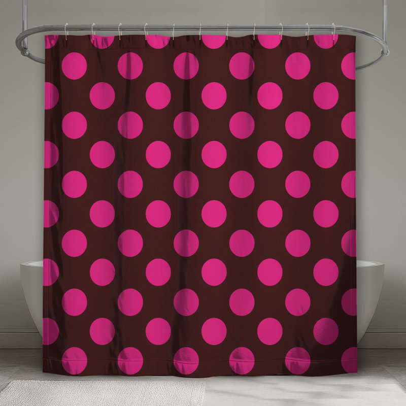 Brown Pink Polka Dots Shower Curtains Extra Long, L 70 po x H 84 po