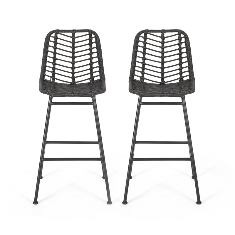Tabourets de bar d'extérieur en osier (ensemble de 2), Gris