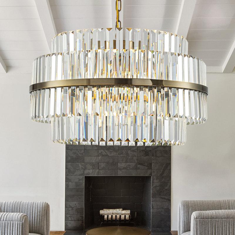 Reniya 6-light Modern Antique Brass Round Tiered Chandelier Dimmable Crystal Dining Room Lights