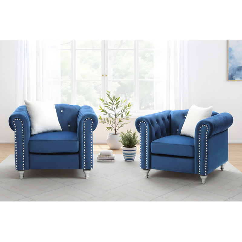 Ensemble de 2 chaises en velours Latonya, Bleu marine