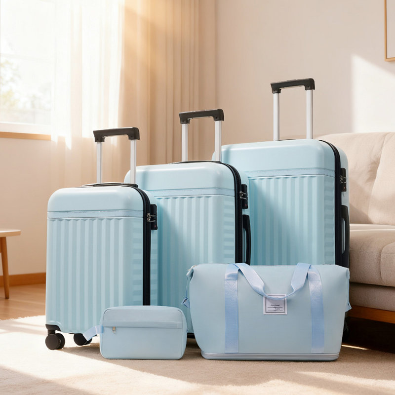 Ensemble de valises rigides 5 pièces avec verrou TSA et conception extensible, Light Blue, 29.1" H x 18.1" W x 11.6 " D