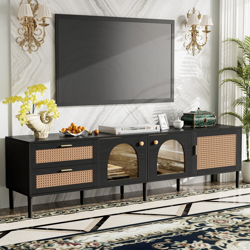 Meuble télé en rotin avec lumières DEL et rangement