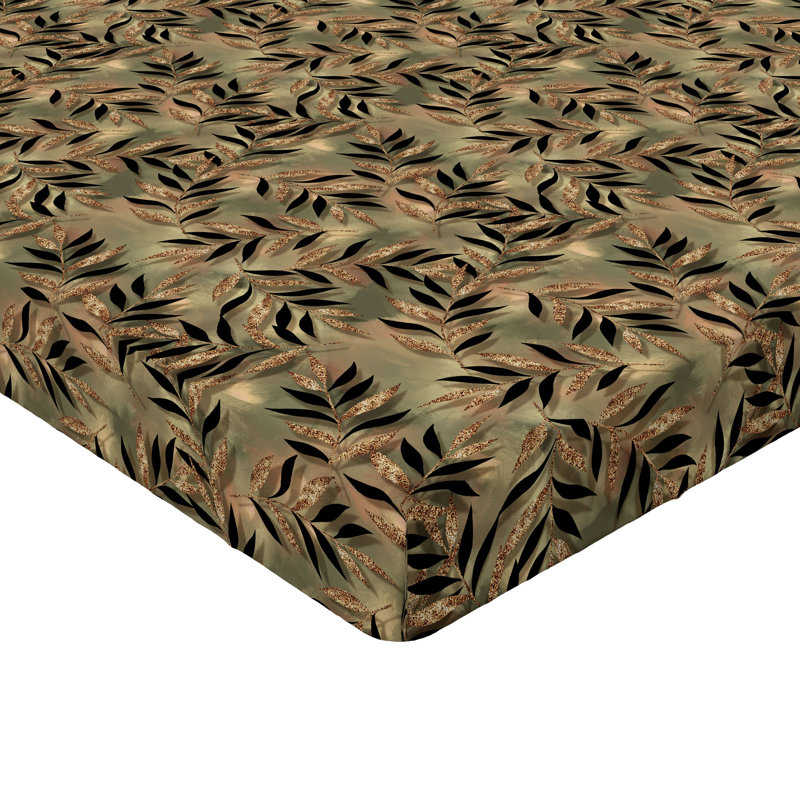 Ambesonne Nature Fitted Sheet Leaves Botanical Style Art, Full Fitted Sheet, Army Green/Mustard/Black Floral
