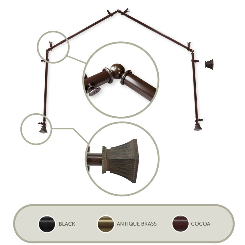 Tringle à rideaux simple ajustable pour fenêtre de 0,81 po Reanna (4 côtés), Cacao, 18 po à 28 po (chaque côté)
