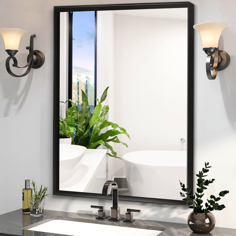 36X24inch Black Rectangular Vanity Mirror - Beveled Edge, Reflection Hd Quality