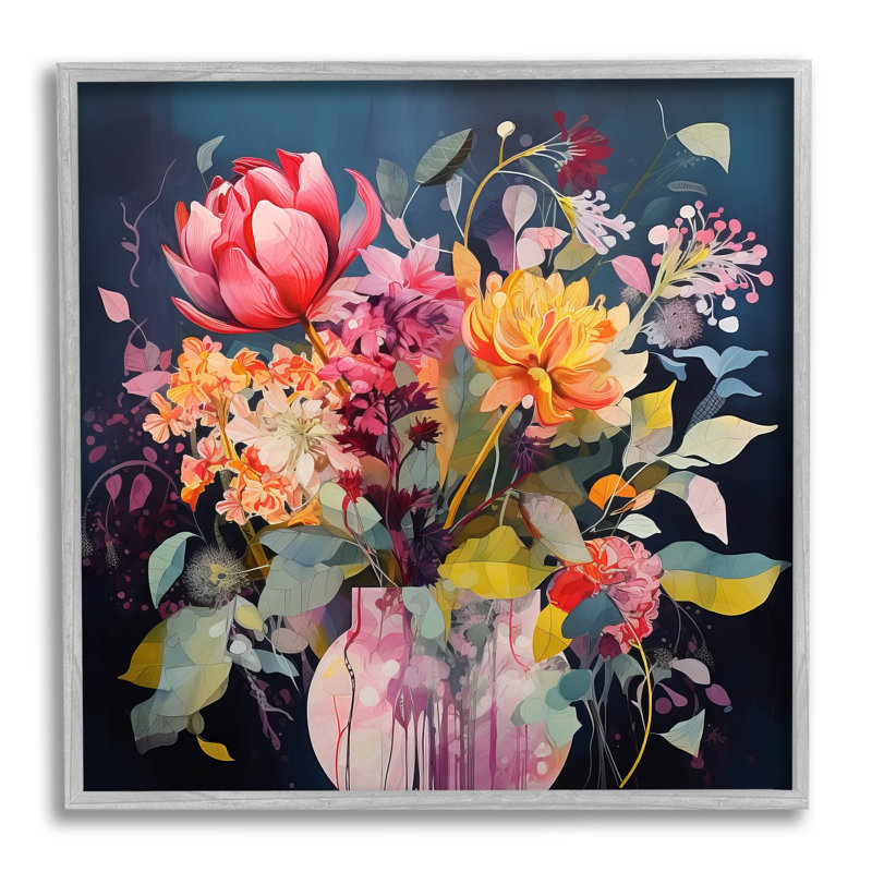 Bb-255-Busy Modern Blooms, reproduction d'art sur bois, Estampe numérique Farmhouse, H 12 po x l 12 po x P 1,5 po