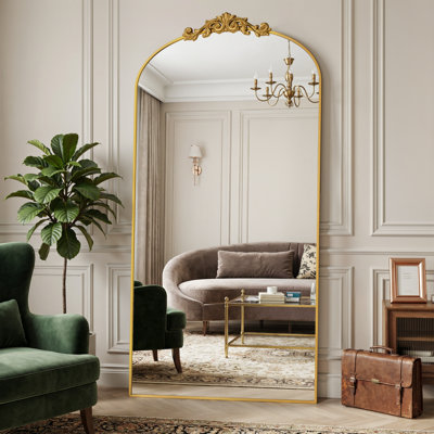 Miroir arqué rétro pleine longueur avec miroirs de plancher sculptés et surdimensionnés pour HomeDecor