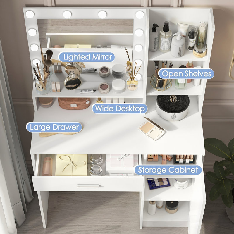 Vanity Desk with Mirror & Light