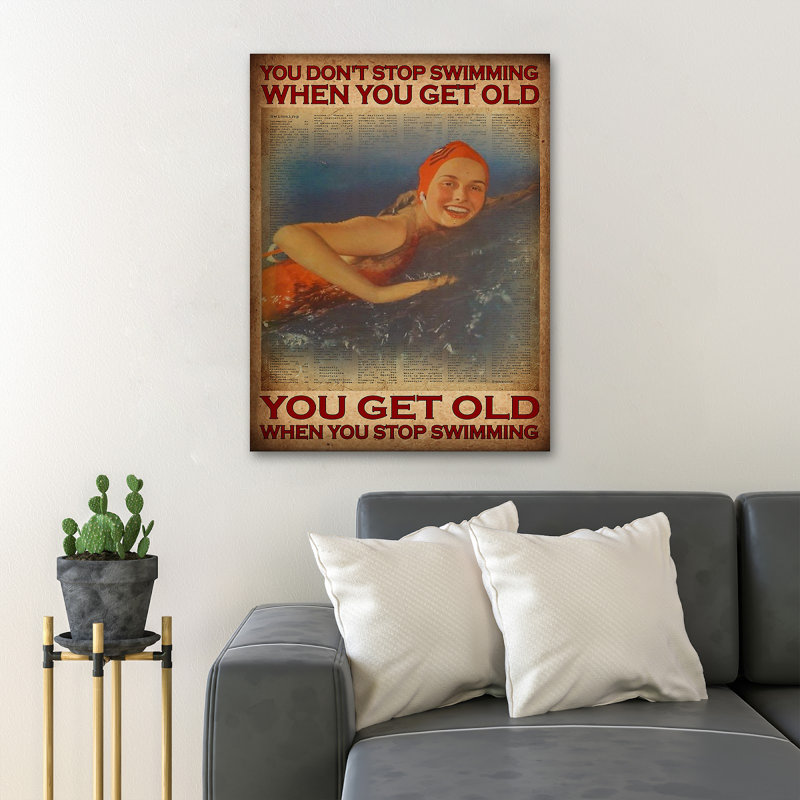 «Natation, vous ne vous arrêtez pas de nager», impression sur toile tendue, H 14 po x l 11 po x P 2 po
