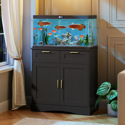 20-29 Gallon Fish Tank Stand With Storage Cabinet, Aquarium Cabinet With 2 Drawers For Fish Tank Accessories Storage, 29 Gallon Aquarium Stand, 30.7'' L * 15.8'' W Tabletop, Black 8066D617A22A48B0AC1C53587A6D15A9