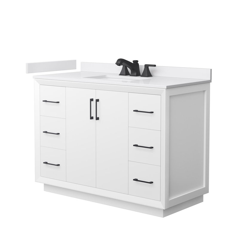 48 " W Freestanding Standard Free Standing Single Double Single Vanity Bathroom Vanity With Cultured Marble Top, White