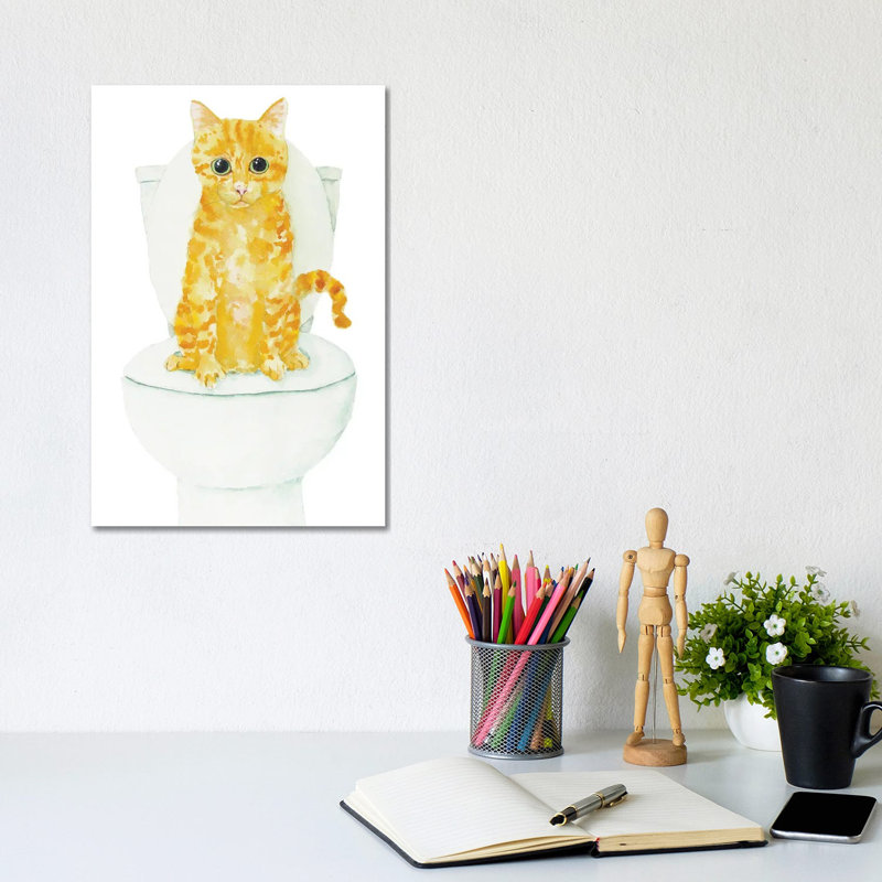 Orange Cat On The Toilet by Alexey Dmitrievich Shmyrov - Wrapped Canvas Gallery-Wrapped Canvas Giclée