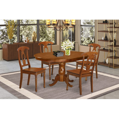 5 Piece Dining Room Furniture Set Includes an Oval Kitchen Table with Butterfly Leaf and 4 Dining Chairs, Saddle Brown