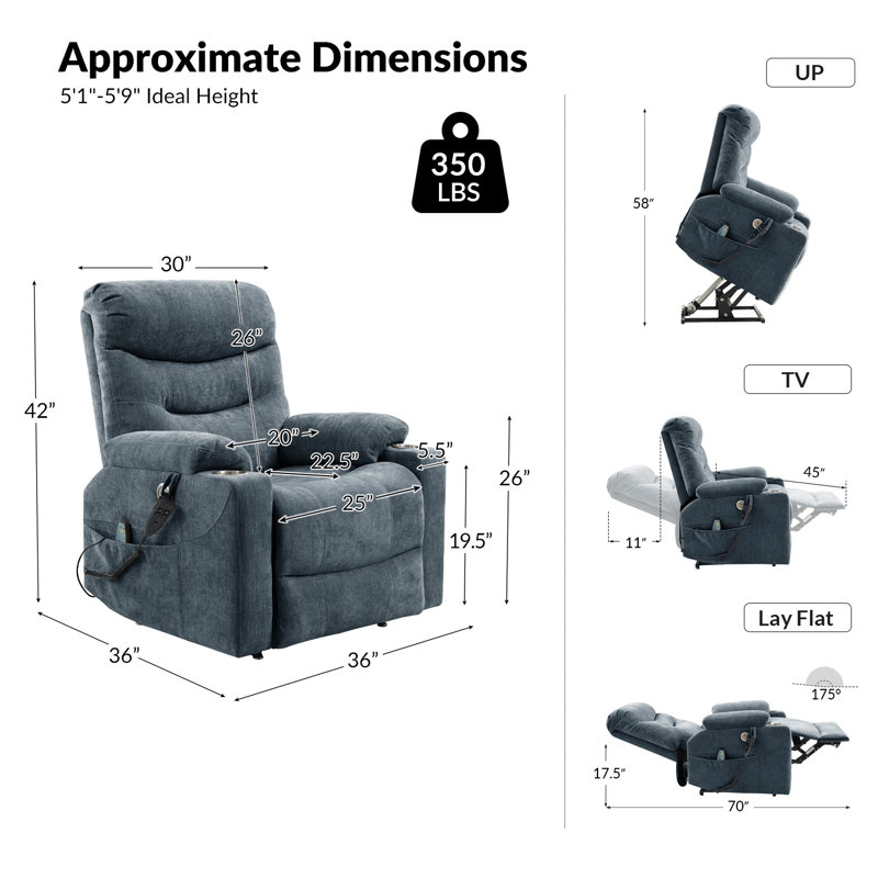 Fauteuil inclinable massant et surdimensionné Cayrn, Bleu marine