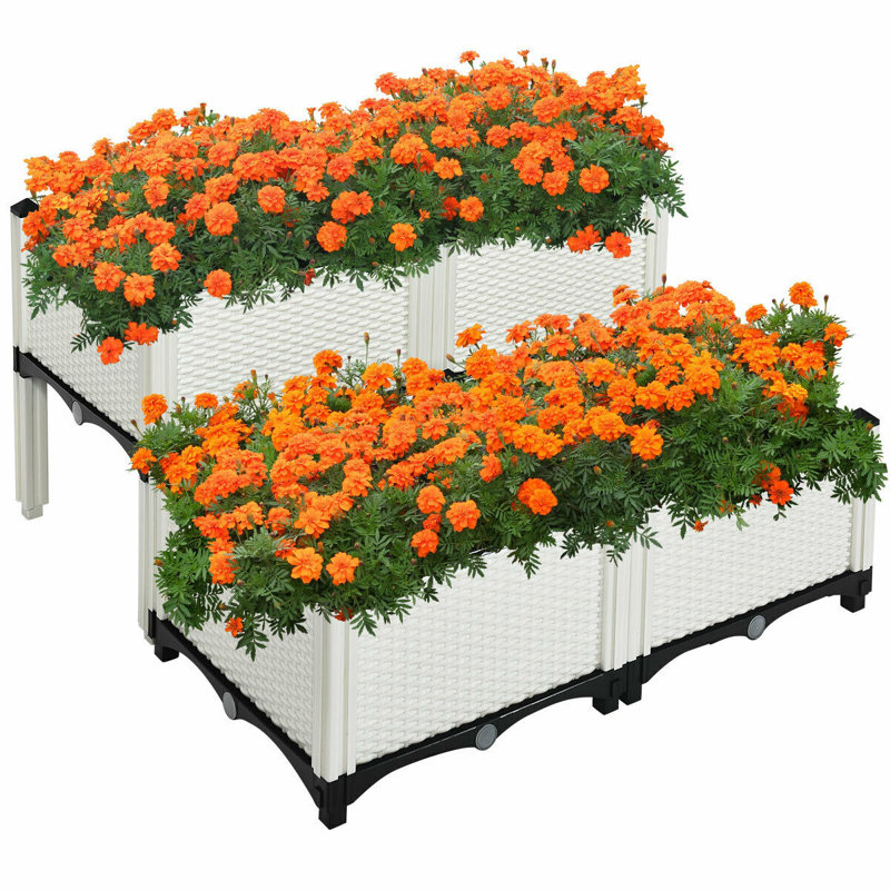 Pot à fleurs surélevé en plastique Mckeon, Blanc