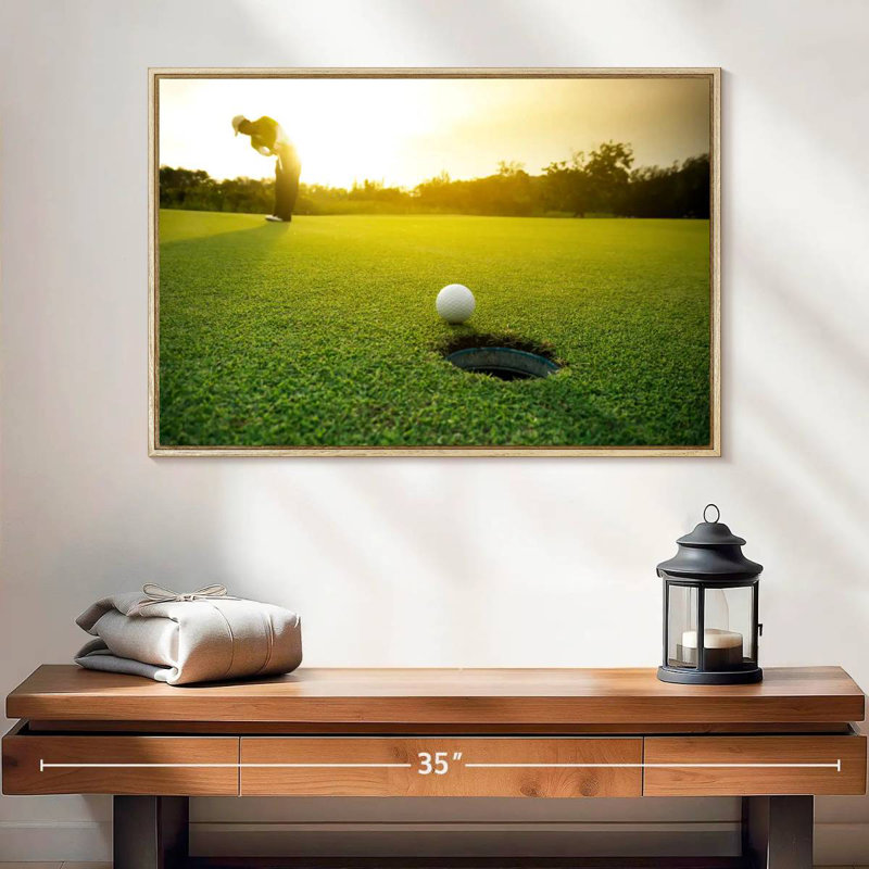 Coup de balle de golf, Cadre flottant en bois naturel, 25 po x 17 po