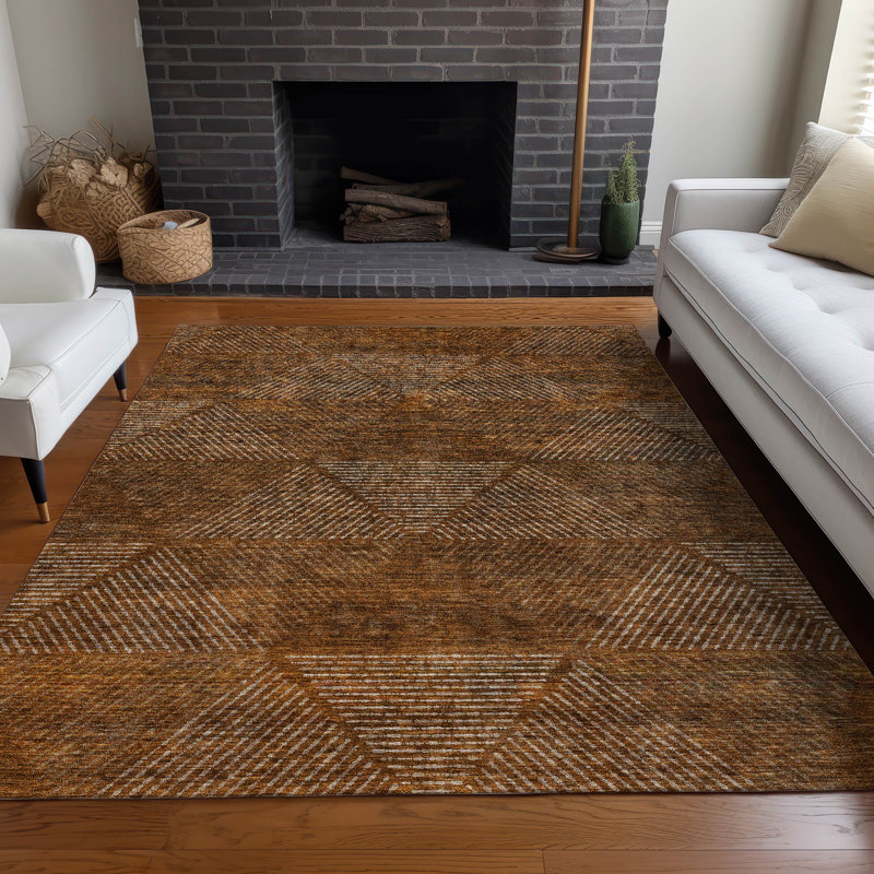 Premium Machine Washable Prisco Terracotta Rug, Rectangle 9' x 12'