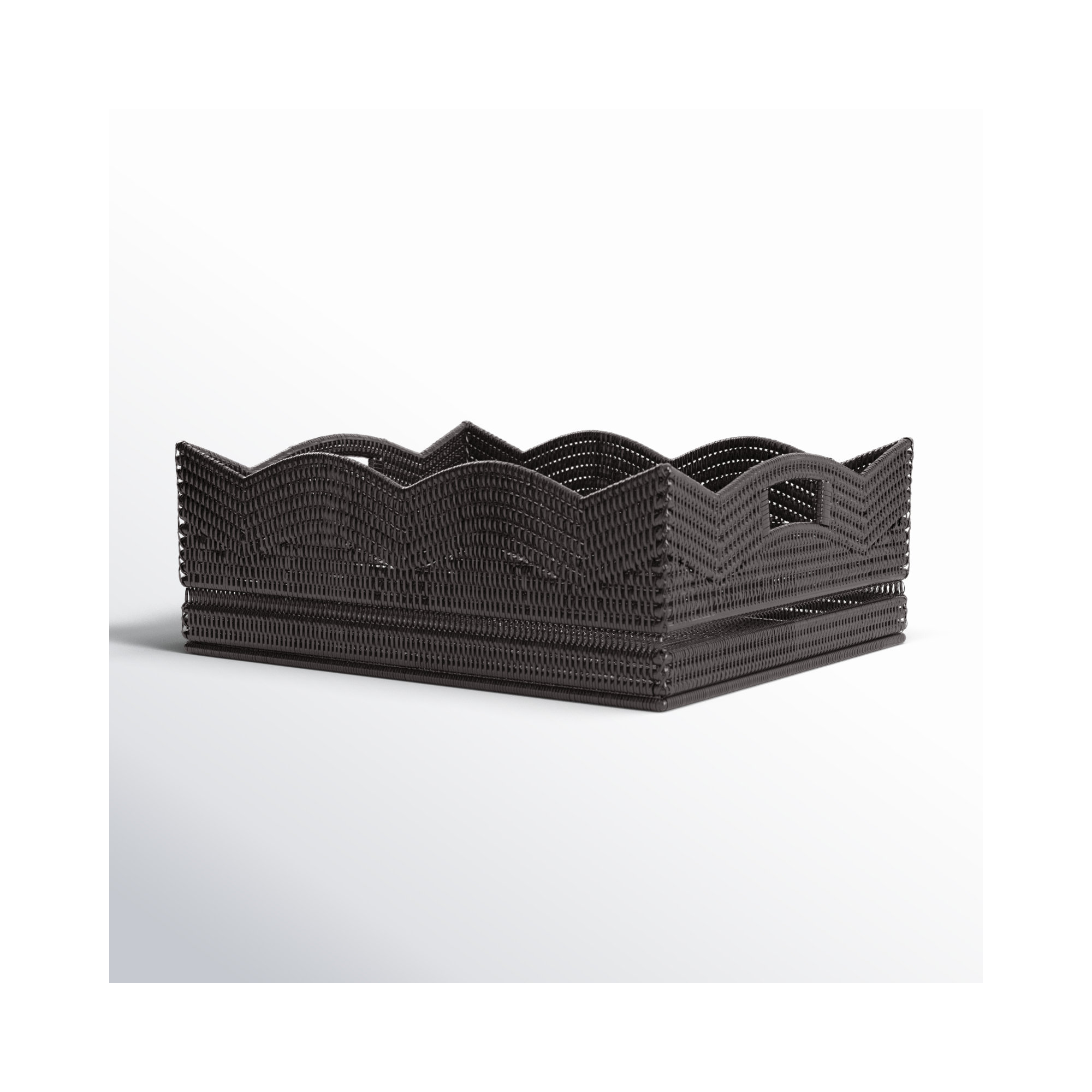 Landry Rattan Tray - Set of 1, 6" H x 14" W x 12" D, Tudor Black