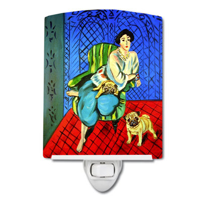 Lady with Her Fawn Pug Ceramic Night Light