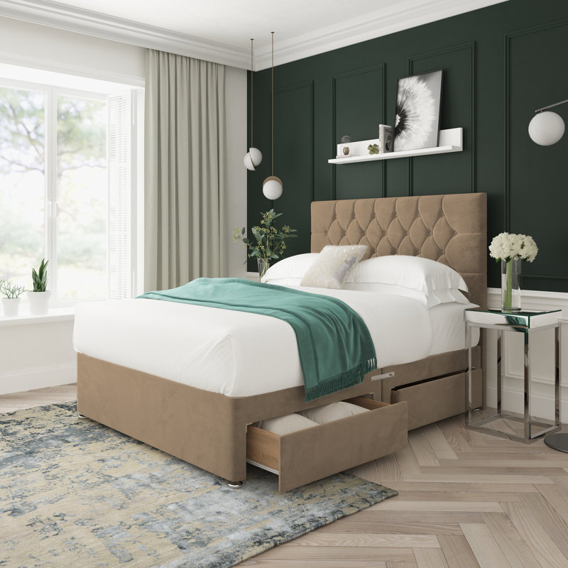 Upholstered Divan Bed, Left Side Drawers, Single (3'), Mink