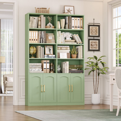 Kirklyn 73" H Standard Storage Bookcase with Doors and 8 Open Shelves, Modern Wood Organizer