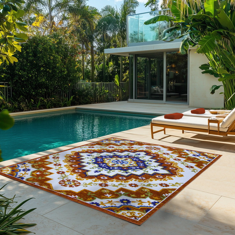 Tapis intérieur / extérieur en polypropylène multicolore Kalari Amira, Rectangle 8 pi 9 po x 13 pi 1 po