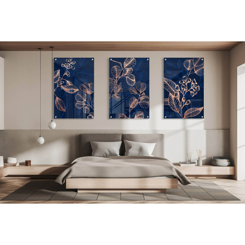 Feuillage bleu foncé - ensemble de 3 reproductions sans cadre