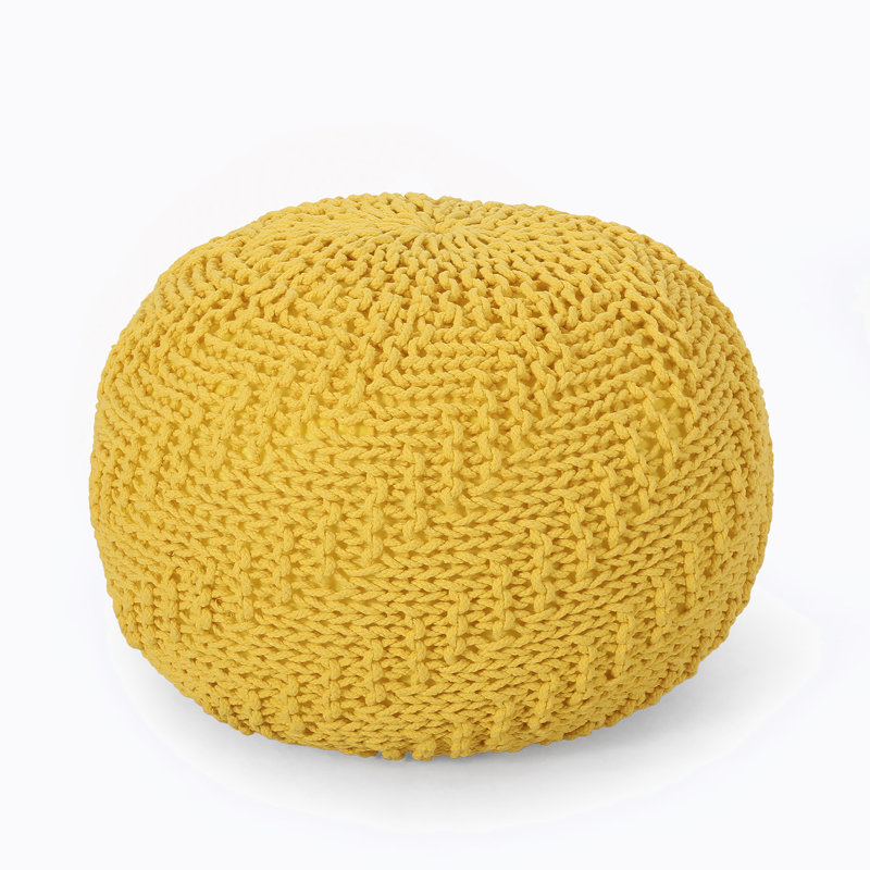 Pouf tricoté rond en coton, jaune