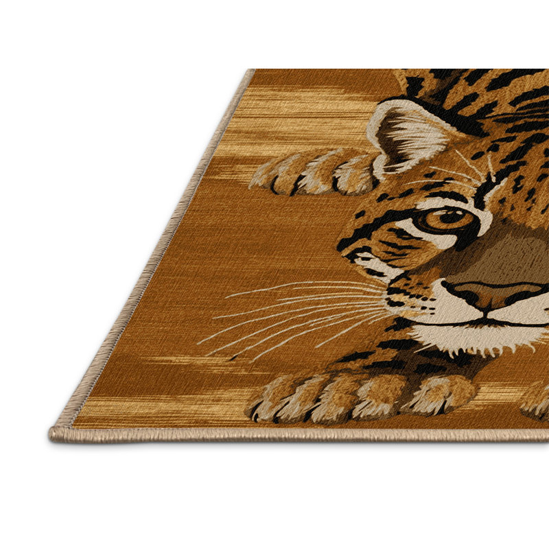 Washable Ocelot Big Cats Area Rug, Square 4'