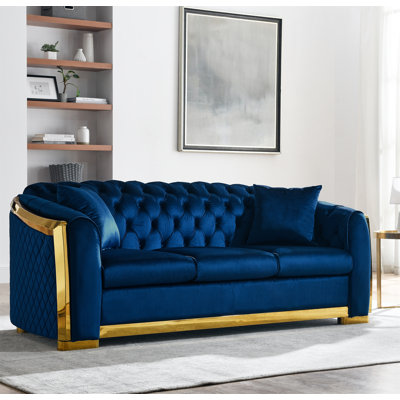 Ensemble de canapé Chesterfield 81 po en velours de luxe