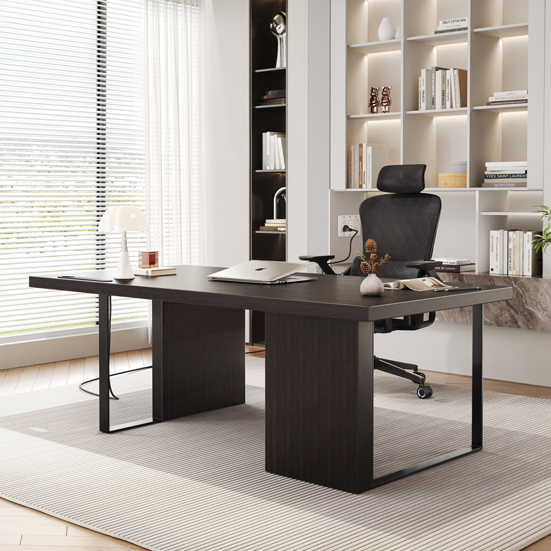 60-inch Executive Desk With 2" Thick Desktop And Built-in Power Outlet, Black