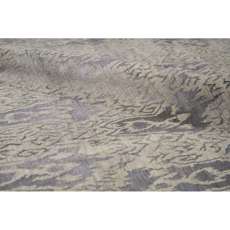 Tapis noir et argent de haute qualité noué à la main