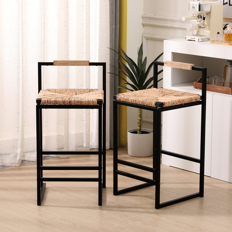 2 tabourets de bar en jacinthe d'eau tissés avec dossier - chaises de hauteur comptoir pour le restaurant, le soutien à domicile, 2 salles à manger robustes,