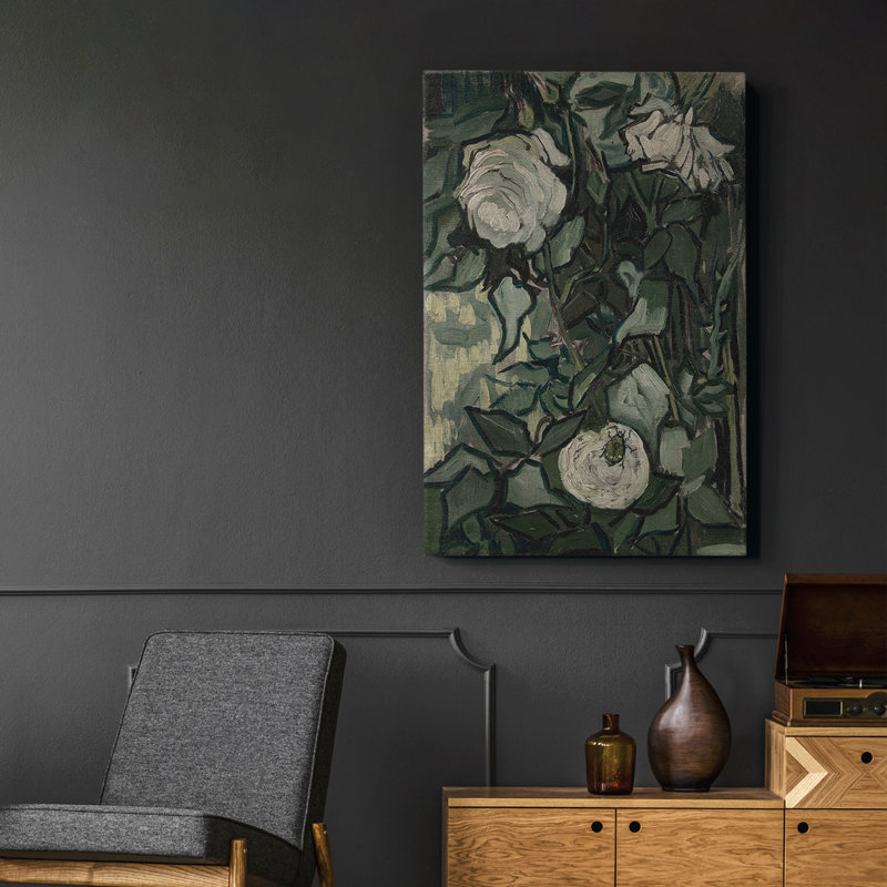 Reproduction florale rétro CCLV - peinture sur toile tendue, H 19 po x l 13 po