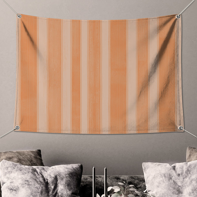 Tapisserie murale orange à rayures verticales - décoration murale rayée, H 104 po x 88 avec 4 œillets