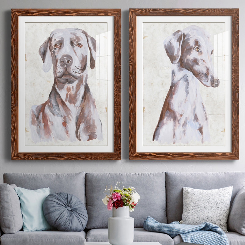 Sitting Dog II Premium encadré mat - prêt à être suspendu, H 43,5 po x l 31,5 po x P 1 po, Érable