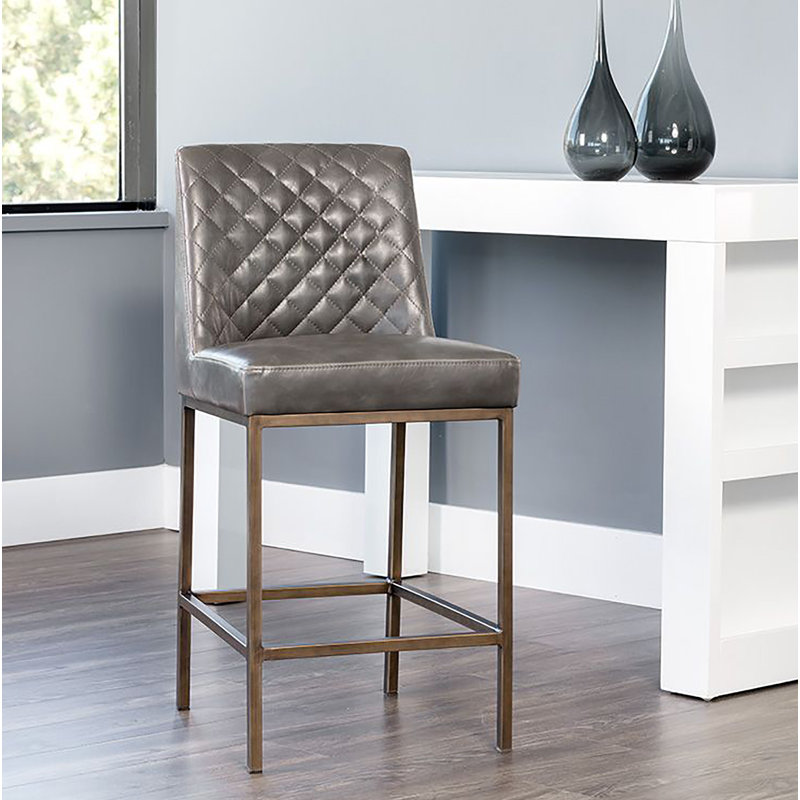 Tabouret de comptoir Leighland - gris couvert, Gris, Tabouret de comptoir (siège d'une hauteur de 26 p
