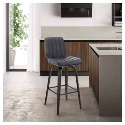 Tabouret de bar pivotant Quorin 30 po avec siège en similicuir gris et structure en bois noir