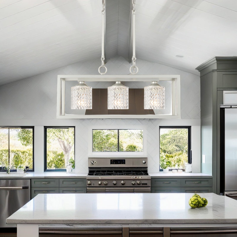 Jazette Dimmable 3-Light Kitchen Island Chandelier, Nickel Dust
