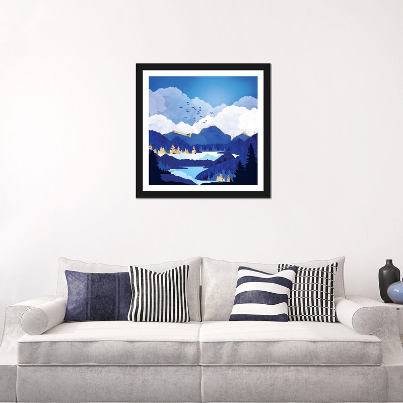 «Blue Lake», reproduction d'impression, H 24 po x l 24 po x p 1 po, Papier encadré noir, Blanc