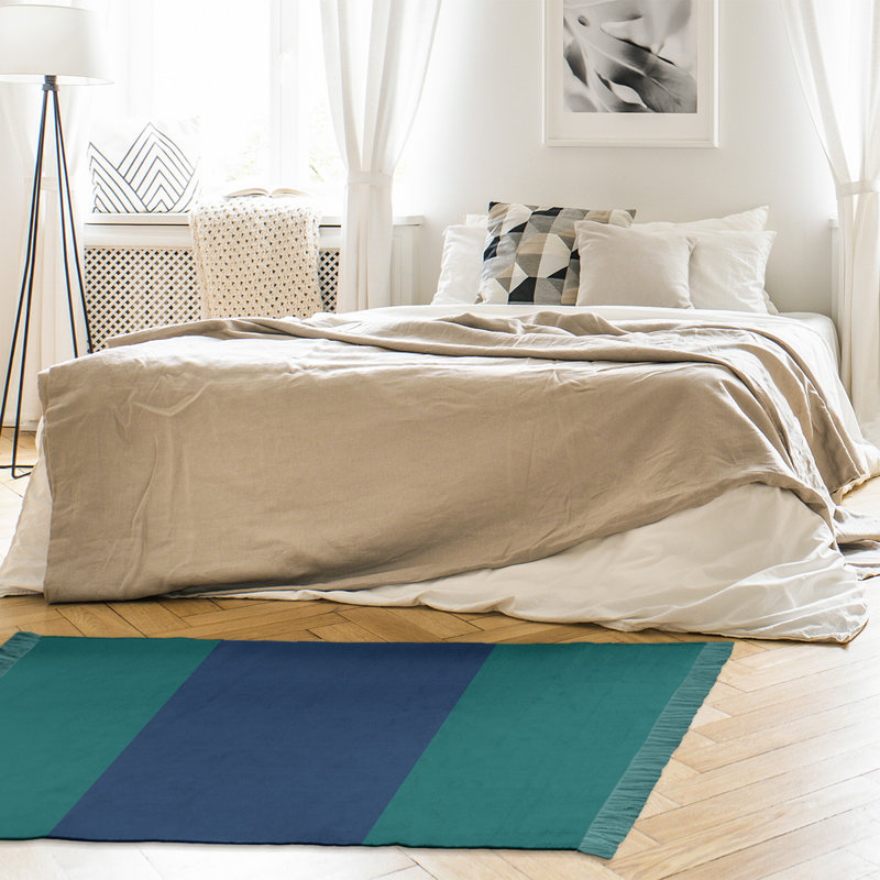 Tapis vert/bleu marine tissé à plat Seattle, Non