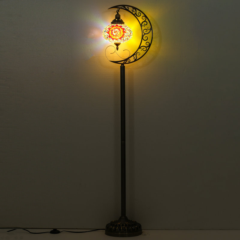 Turkish Mosaic Floor Lamp - 3D Crescent Metalwork, 60-Inch Height, E26 Bulb Included | Safe Polished Glass, Soothing Ambiance For Living Room Bedroom