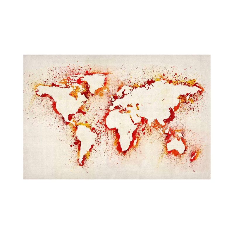 Map Of The World (Purple) Paint Splashes II by Michael Tompsett - Wrapped Canvas Painting, 20.32 cm H x 30.48 cm W