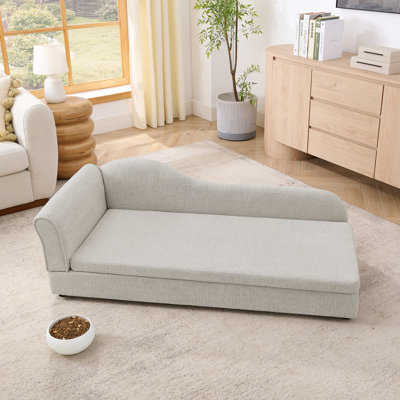 Canapé surdimensionné pour chiens de taille moyenne / grande - dossier moderne à vagues irrégulières, accoudoir simple, tissu en lin respirant de qualité supérieure, coussin doux et pieds en plastique bas - beige