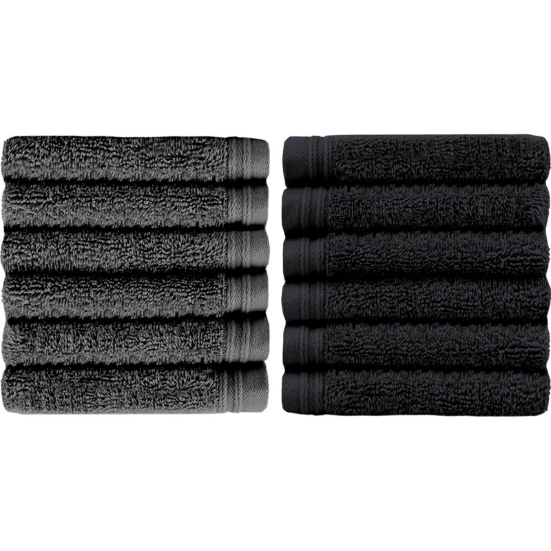 Graciela 12 Piece 100% Cotton Washcloth Set, Dark Gray/Black