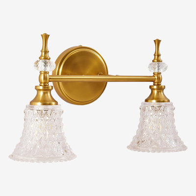 Victorian Crystal Wall Sconce Gold Bathroom Light Fixtures with Trumpet Glass Shade