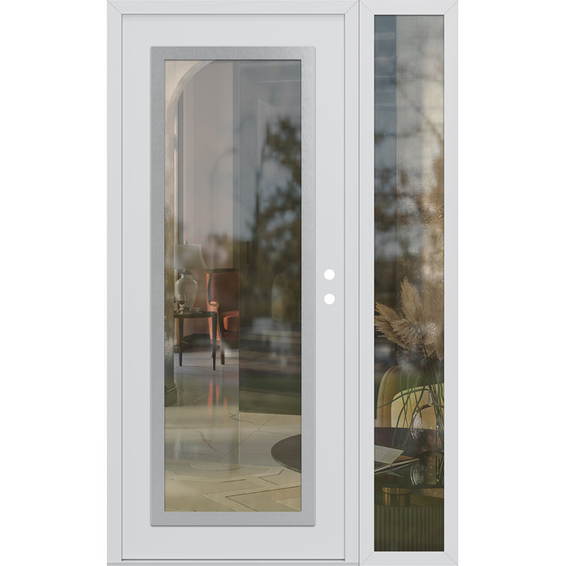 Panneau d'entrée en acier argenté blanc / blanc avec porte latérale avant, Gauche, L 53,25 po x H 81,69 po, Clair