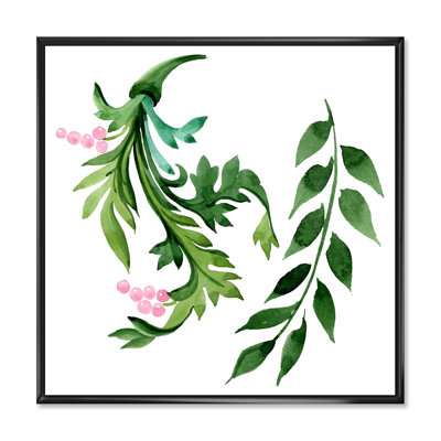 Feuilles vertes d'hiver sur fond blanc - peinture sur toile